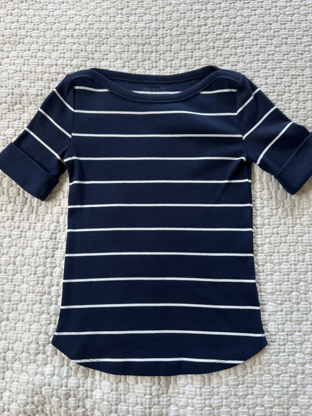 Talbots Navy & White Striped Short Sleeve Top